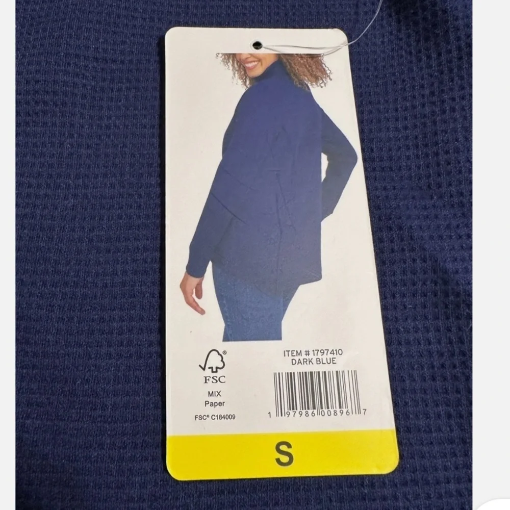 NWT Lands End Womens Blue Waffle Knit Funnel Neck Top Long Sleeve